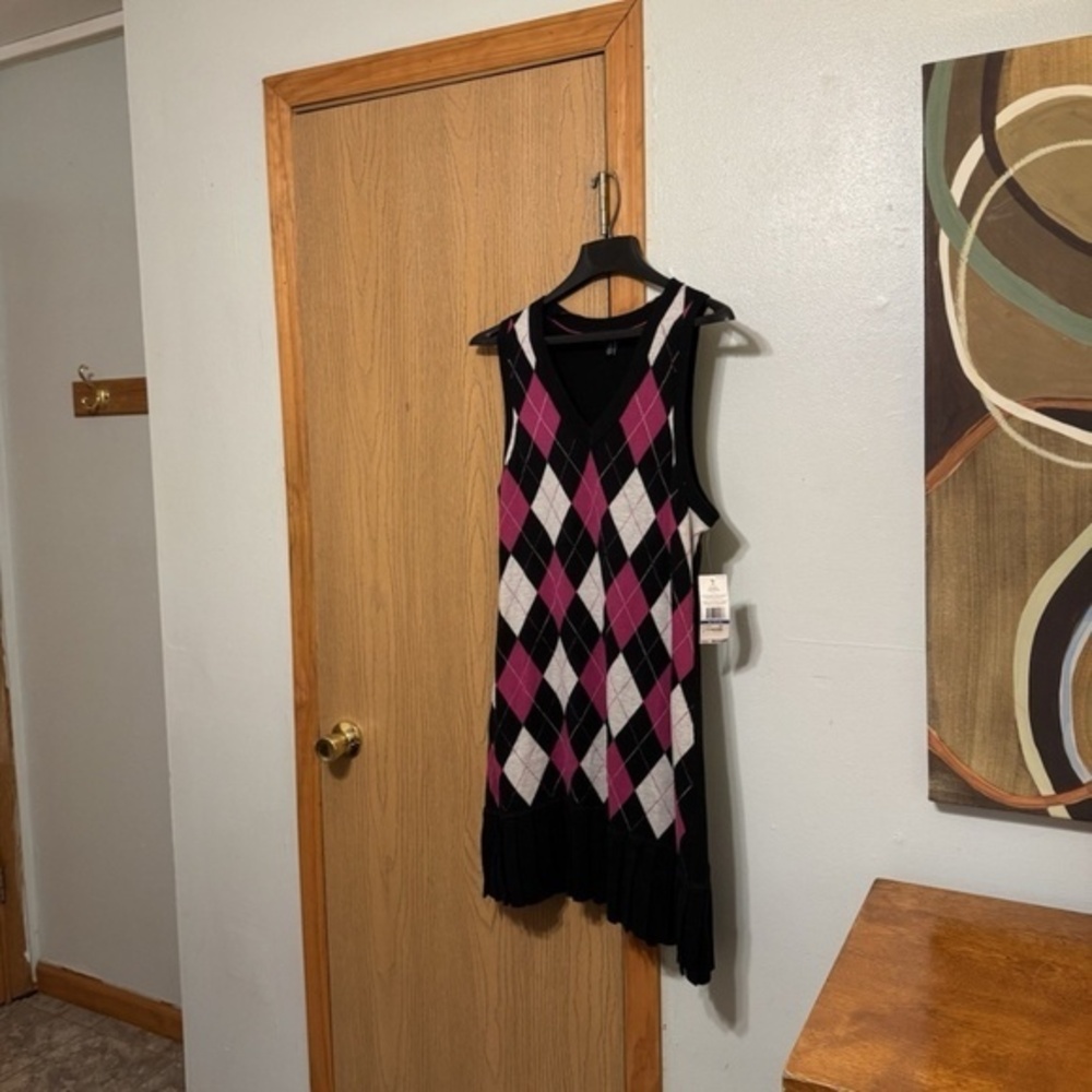 Tommy Hilfiger NWT XL w/Argyle Print Sleeveless Knee-Length Sweater Dress